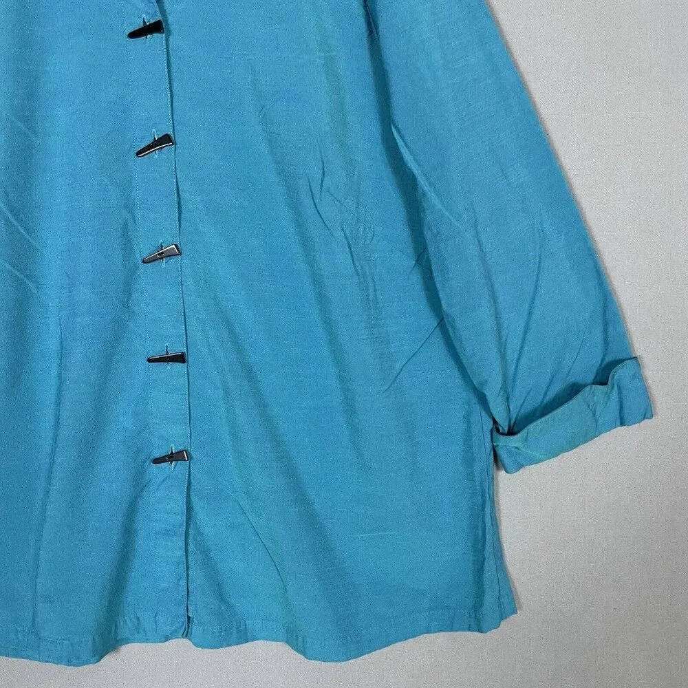 Ali Miles Button Up Shirt Tunic Top Womens Size Large L 3/4 Sleeve Blue Artsy - Picture 6 of 16